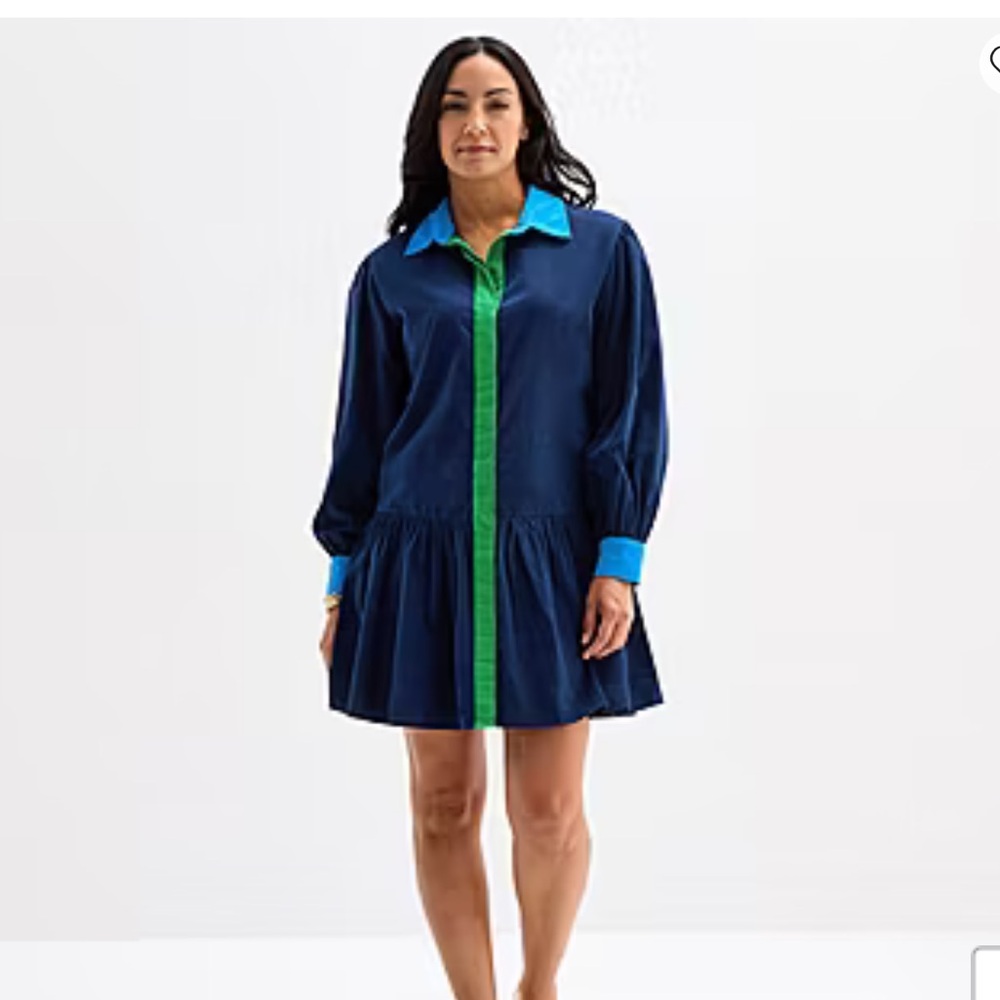 St. John’s Bay Navy Colorblock Corduroy Shirt Dress XXL NWT